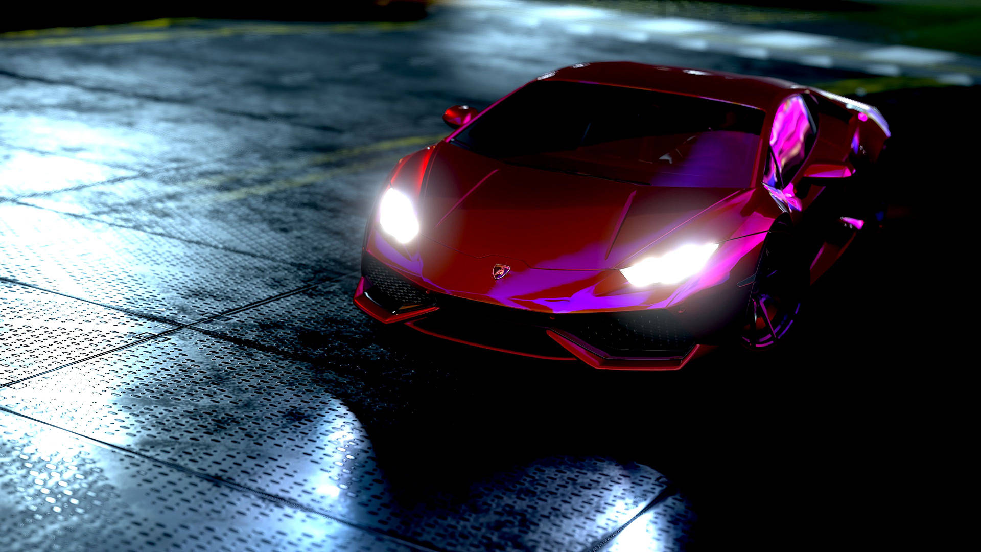 วอลเปเปอร์แลมโบร์กินี อูราแคนสีแดงบนแสงนีออน — Lamborghini วอลเปเปอร์