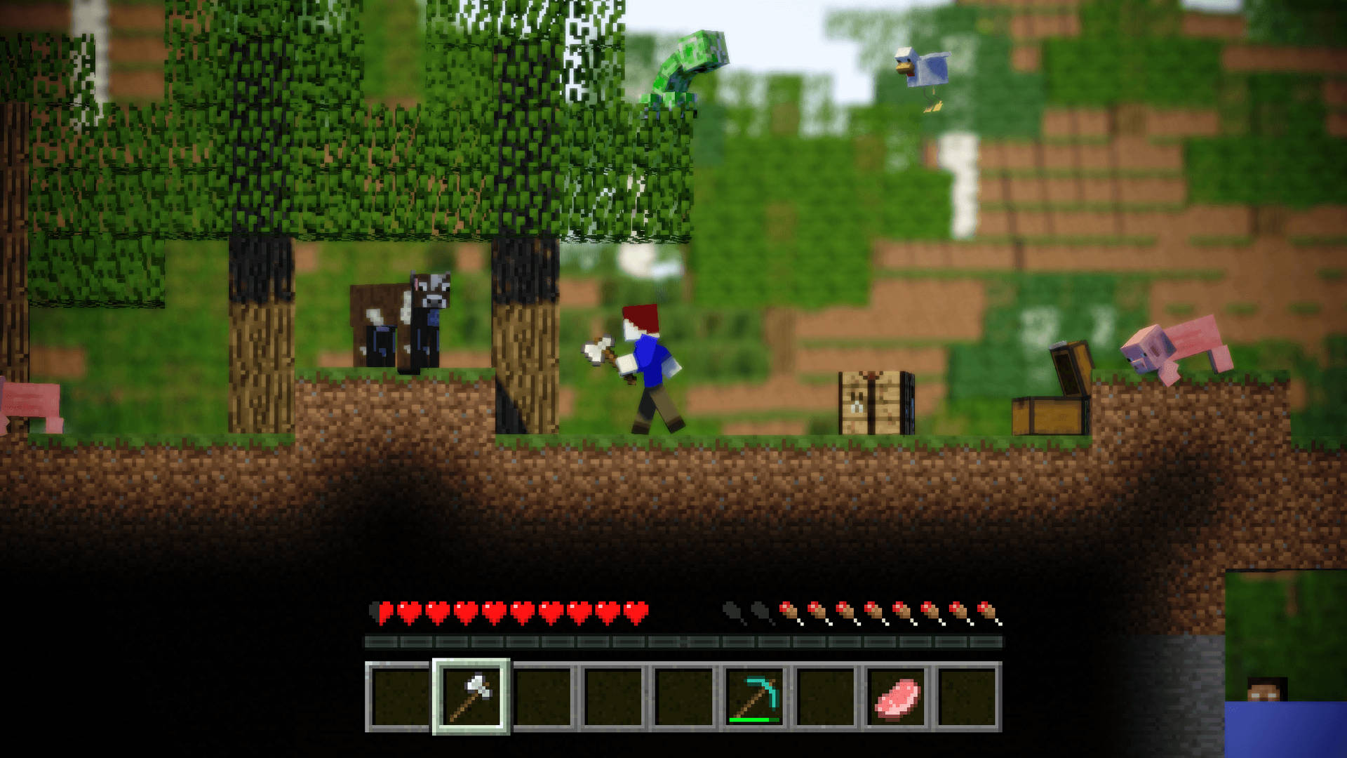 วอลเปเปอร์ Minecraft ตัวละครในฉากเกมกราฟิก 3D — มายคราฟ วอลเปเปอร์