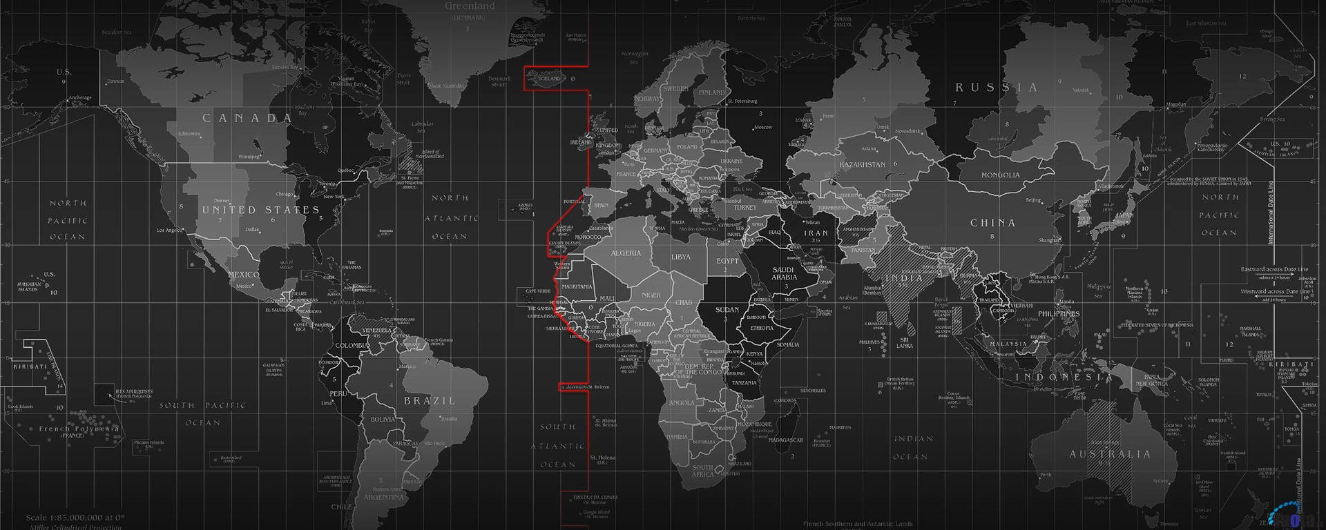 วอลเปเปอร์จอคู่แผนที่โลกในเฉดสีเทา — ดูอัลมอนิเตอร์ GIF วอลเปเปอร์
