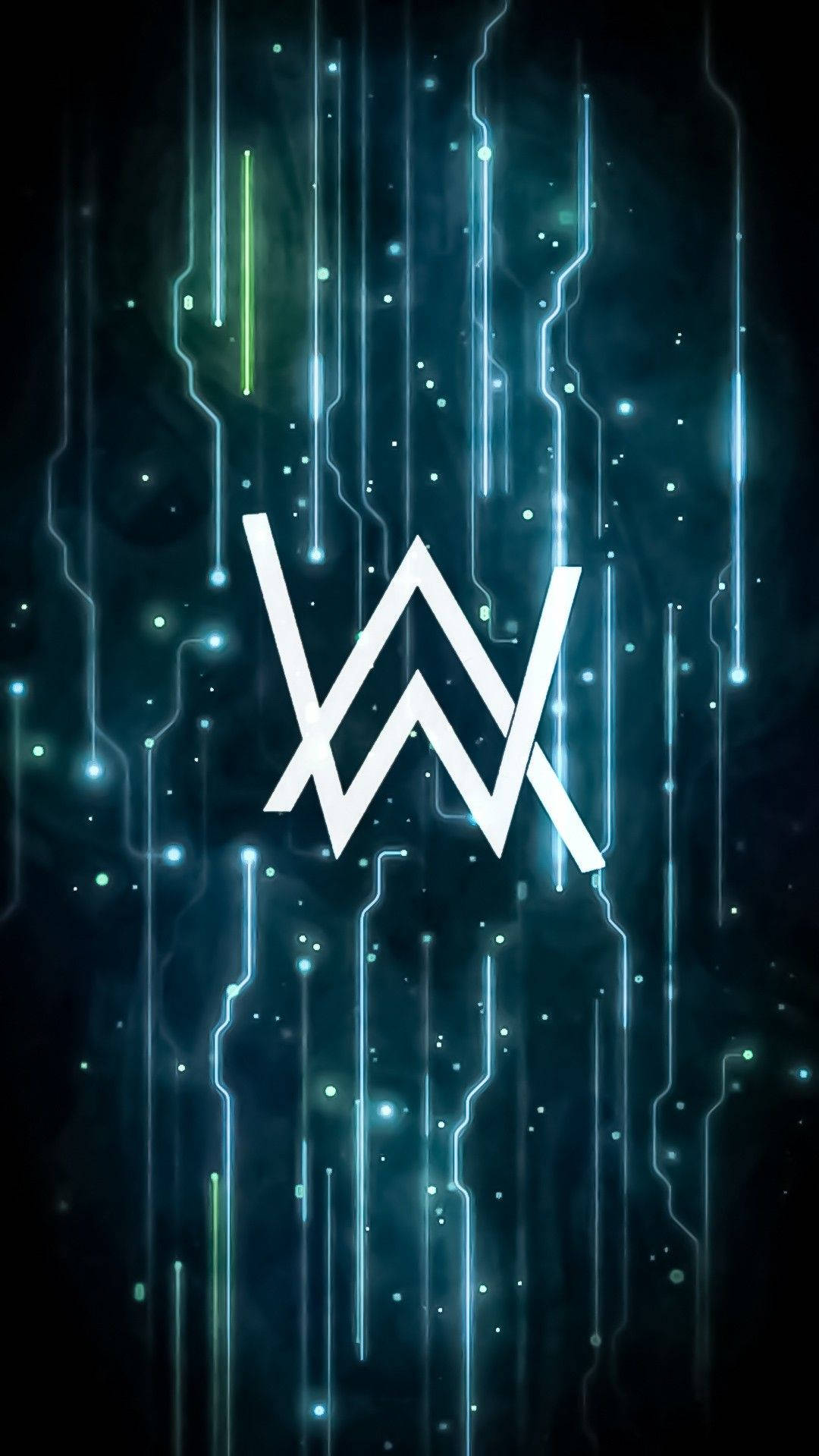โลโก้ Alan Walker สีขาวบนพื้นหลังนามธรรม วอลเปเปอร์