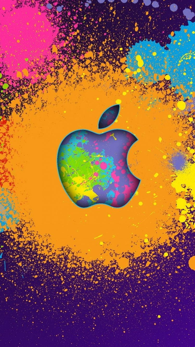 โลโก้ Apple สีสันสดใสบน iPhone วอลเปเปอร์