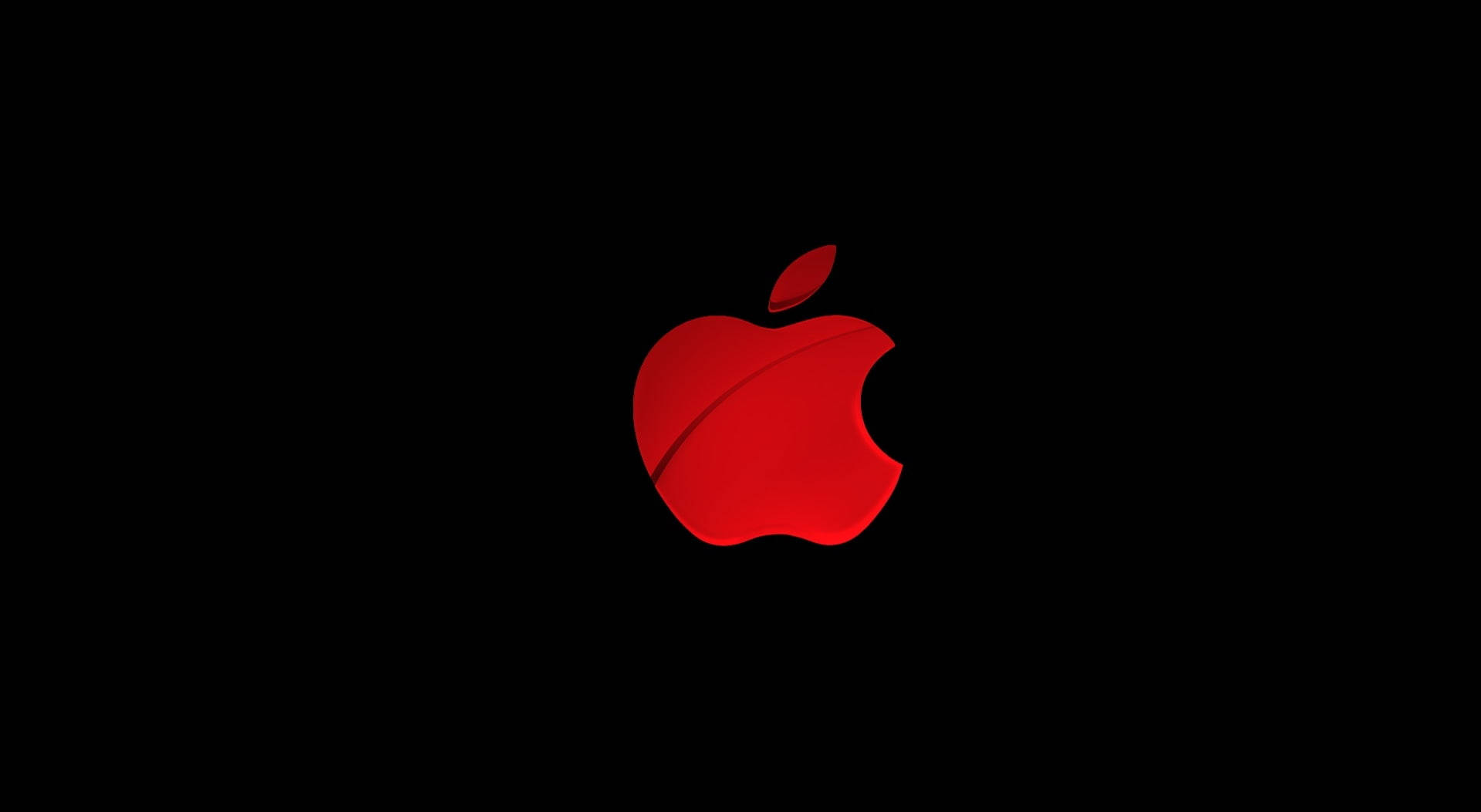 โลโก้ Apple สีแดงเรืองแสงบนพื้นหลังสีดำเรียบหรู วอลเปเปอร์