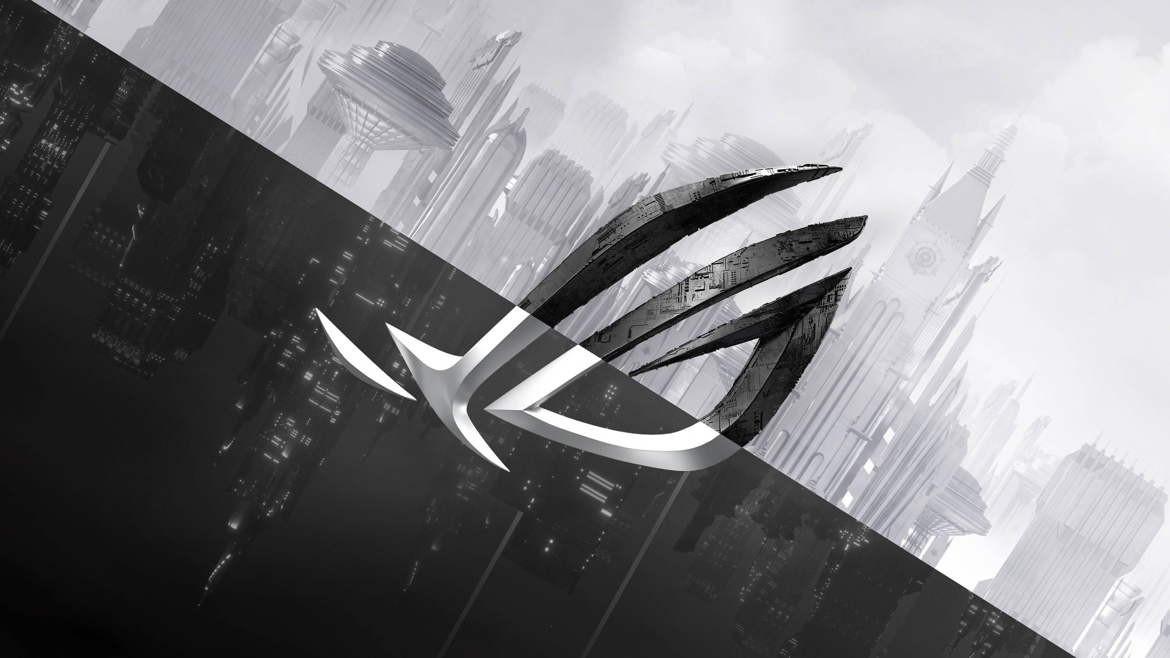 โลโก้ Asus ROG เกมมิ่งแล็ปท็อปสีดำและขาว วอลเปเปอร์
