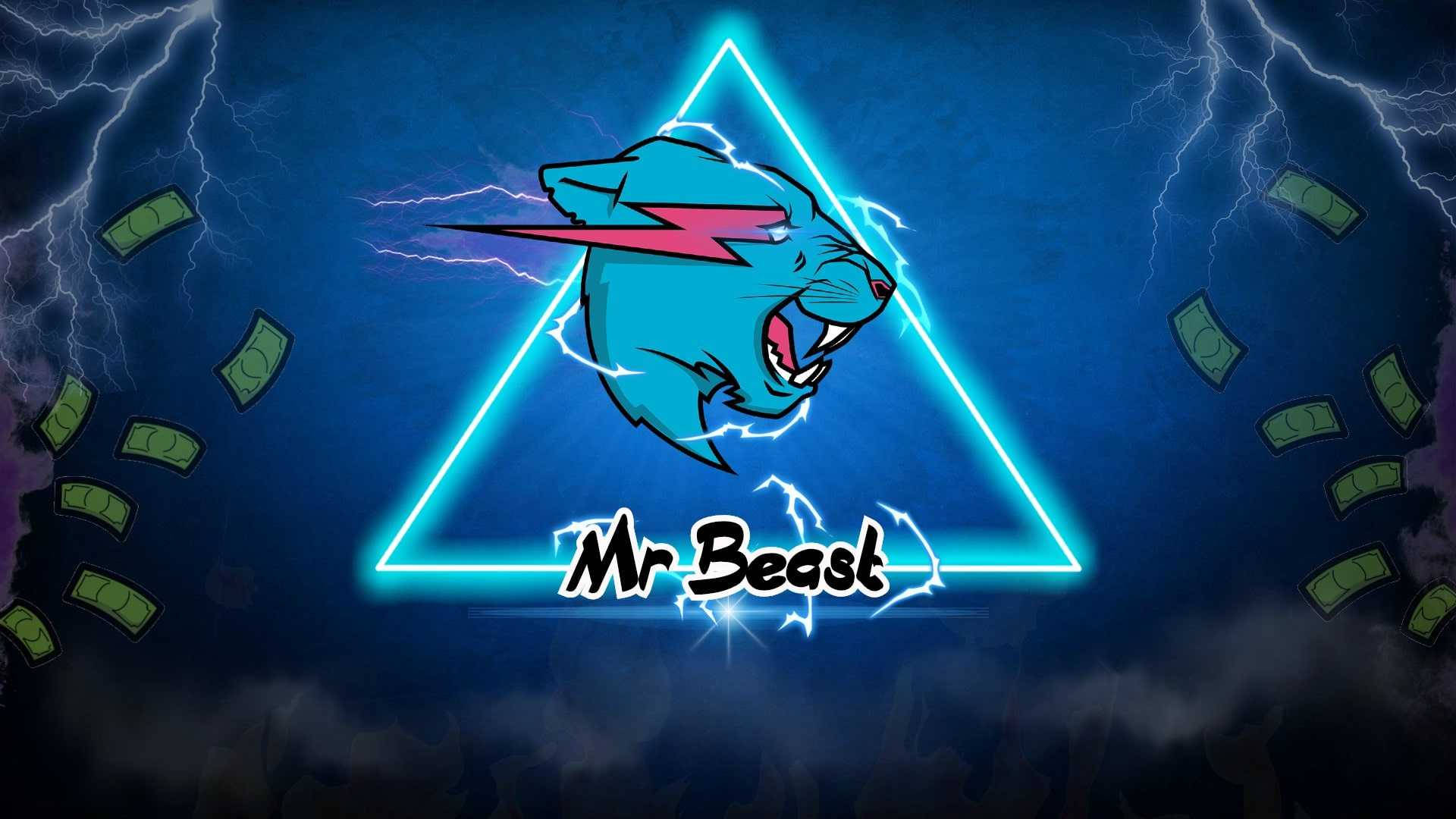 โลโก้ Mr Beast พร้อมสามเหลี่ยมนีออน วอลเปเปอร์