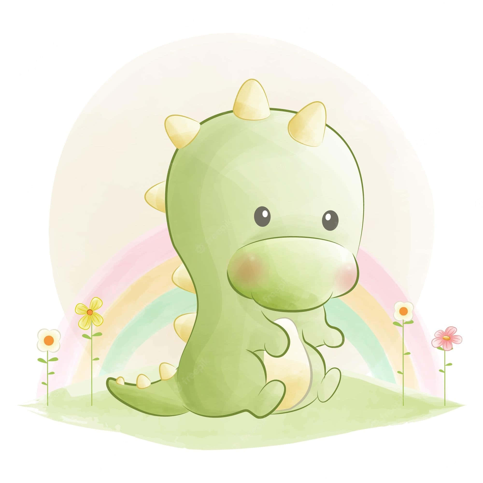 ไดโนเสาร์น่ารักเดินเล่นในป่าสีสันสดใส วอลเปเปอร์