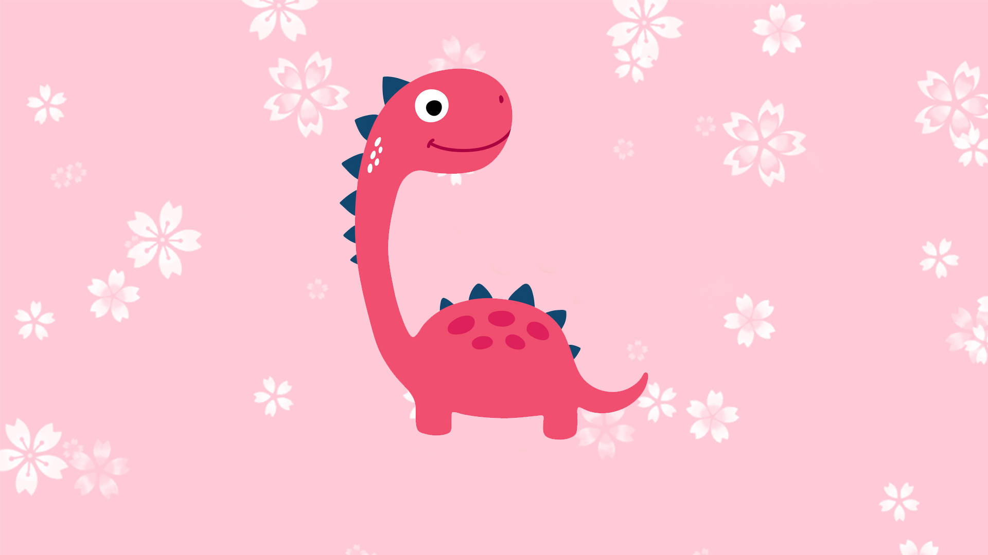 ไดโนเสาร์สีชมพูน่ารักแบรคิโอซอรัสลายดอกไม้ วอลเปเปอร์