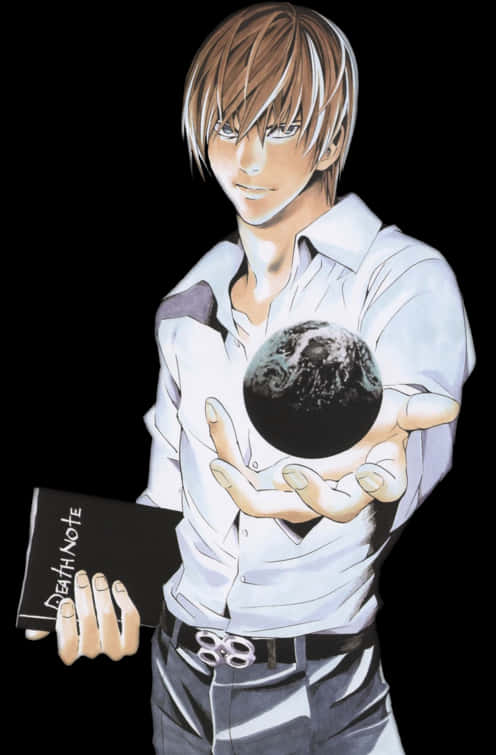 ไลท์ ยางามิ ถือสมุดมรณะและลูกโลก วอลเปเปอร์
