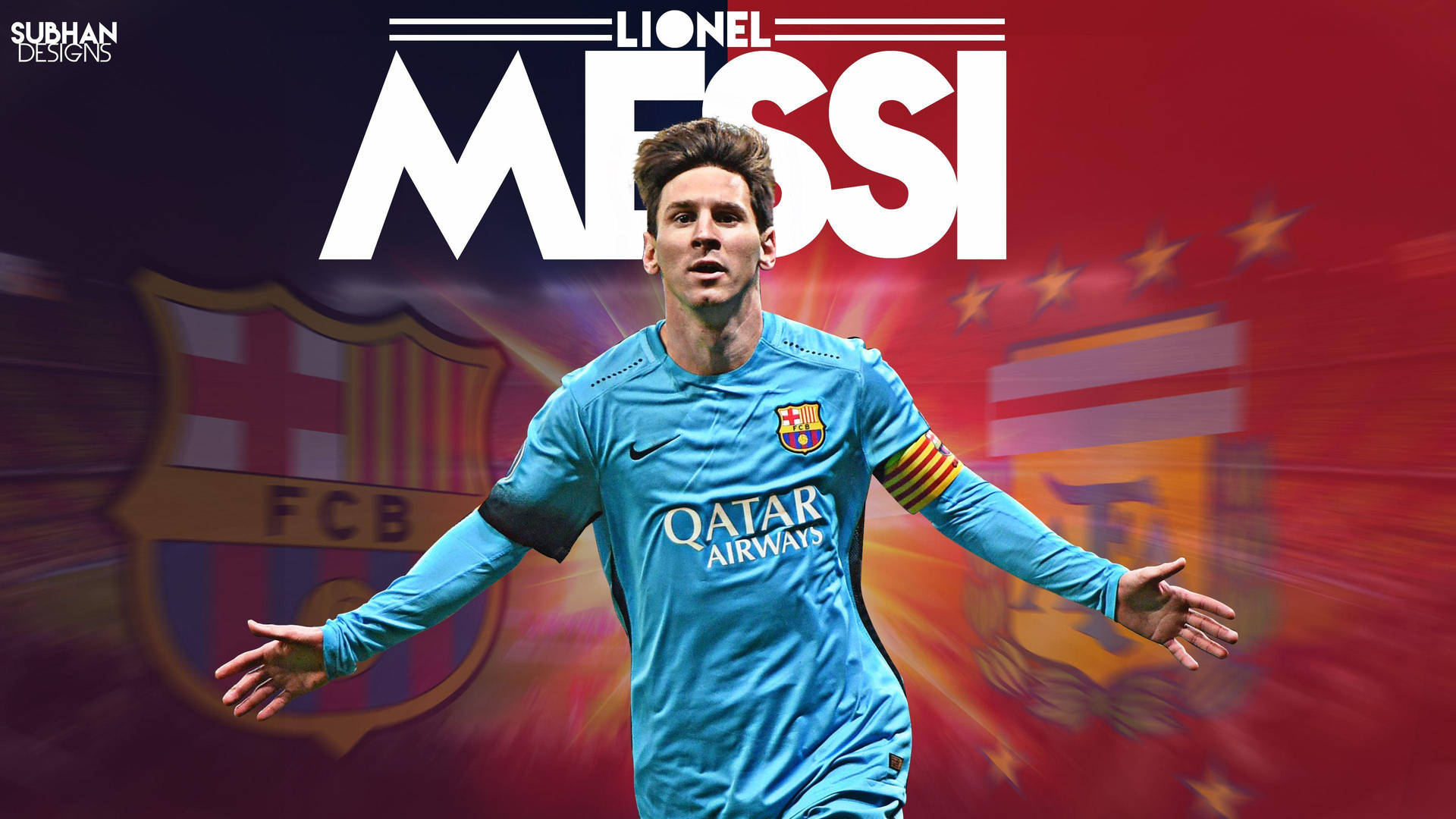 วอลเปเปอร์ไลโอเนล เมสซี่ พร้อมโลโก้ทีม FCB และ AFA — เมสซี วอลเปเปอร์