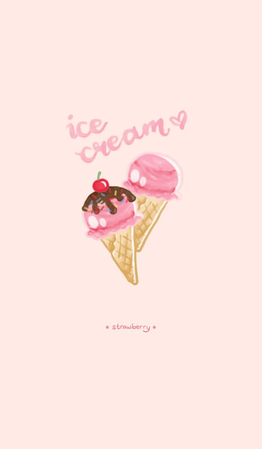 ไอศกรีมสตรอเบอร์รี่น่ารัก วอลเปเปอร์