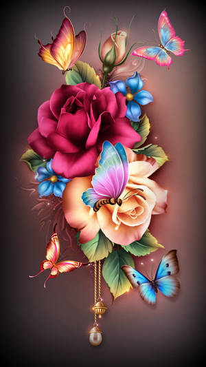 3D ผีเสื้อกุหลาบสวยงาม