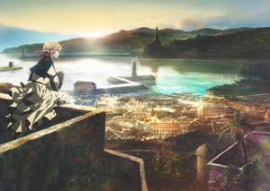 4K Anime เมืองสีม่วง — อนิเมะเมือง GIF วอลเปเปอร์