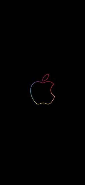 วอลเปเปอร์ iPhone XR สีดำมีโลโก้ Apple ขอบสีรุ้ง — iPhone Xr วอลเปเปอร์