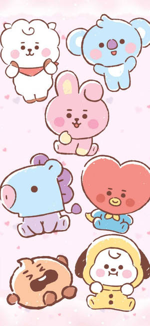 วอลเปเปร Cooky Bt21 กับ Line Friends — iPhone 16 วอลเปเปอร์