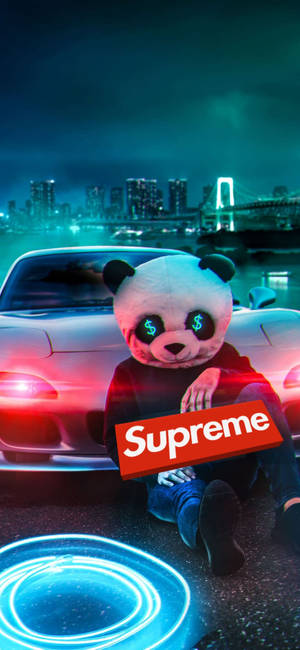 Red Supreme บนพื้นหลังแพนด้า — iPhone 12 วอลเปเปอร์