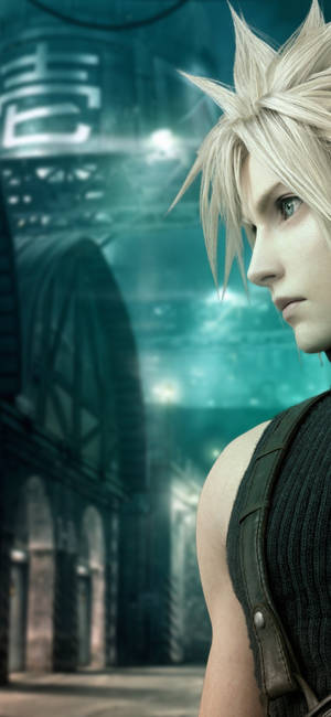 วอลเปเปอร์โปรไฟล์ด้านข้างของ Cloud Final Fantasy 7 — iPhone 16 Pro วอลเปเปอร์