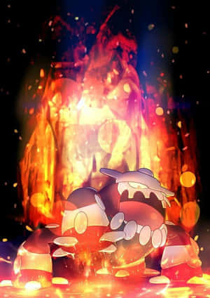Heatran พร้อมพื้นหลังไฟเรืองแสง — นินเทนโด วอลเปเปอร์