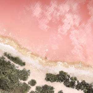 วอลเปเปอร์ iPad มุมมองทะเลสาบสีชมพูจากด้านบน