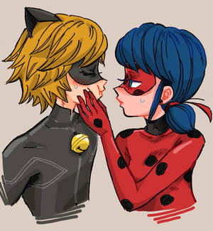 วอลเปเปอร์ภาพวาด Ladybug และ Cat Noir จูบกัน