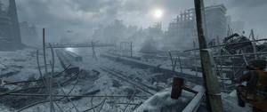 Metro Exodus เมืองที่ถูกสงครามถล่ม 3440x1440 — ฤดูหนาว วอลเปเปอร์