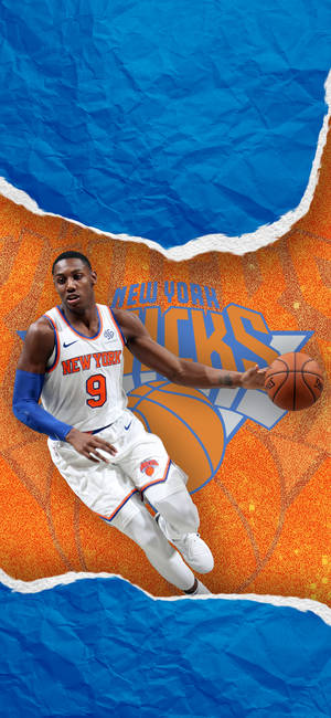 วอลเปเปอร์ New York Knicks สีส้มน้ำเงินโลโก้ — iPhone 15 วอลเปเปอร์