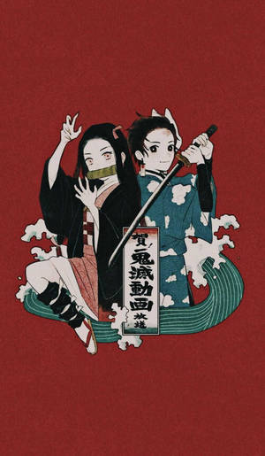 วอลเปเปอร์ iPhone Demon Slayer เนซึโกะ ทันจิโร บนพื้นหลังสีแดง — 루이 귀멸의 칼날 วอลเปเปอร์