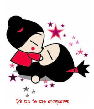 Pucca kissing Garu with a Spanish quote wallpaper — Vivo X Fold3 วอลเปเปอร์