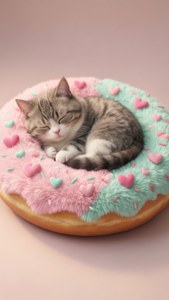 Pusheen นอนหลับบนเตียงรูปโดนัท วอลเปเปอร์น่ารักสุดๆ สำหรับคนรักแมว — iPhone 7 Plus วอลเปเปอร์