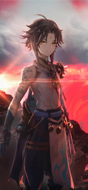 Razor ไม่ใส่เสื้อ Genshin Impact โทรศัพท์ — Galaxy S24 FE วอลเปเปอร์