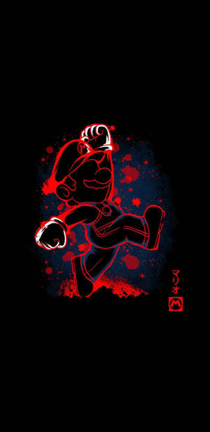 วอลเปเปอร์ AMOLED ของ Super Mario ในโครงร่างสีแดงบนพื้นหลังดำ