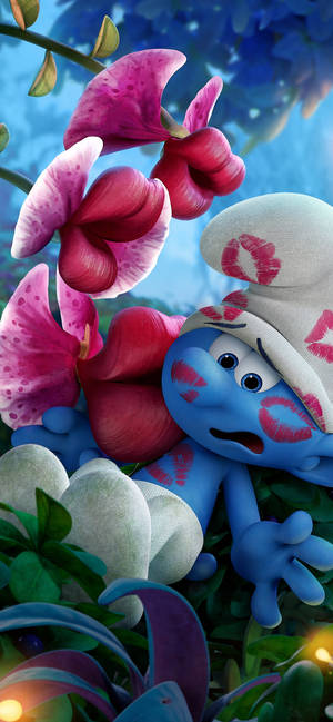 วอลเปเปอร์มือถือ The Smurfs จูบดอกไม้ — iPhone 13 Mini วอลเปเปอร์