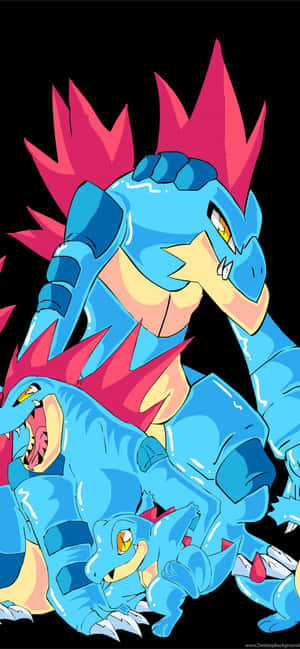 Totodile วิวัฒนาการ - ภาพของ Totodile, Croconaw และ Feraligatr ในพื้นหลังสีดำ