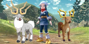 Wyrdeer และ Stantler พร้อมผู้เล่น — โปเกมอน เลเจนด์ อาร์เซอุส วอลเปเปอร์