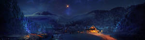 วอลเปเปอร์กระท่อมในคืนฤดูหนาว — 5120x1440 วอลเปเปอร์