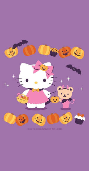 วอลเปเปอร์กราฟิกฮาโลวีนสีม่วงของเฮลโลคิตตี้ — 凯蒂猫万圣节 วอลเปเปอร์