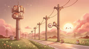 ทิวทัศน์น่ารัก,พลบค่ำอบอุ่น,ทิวทัศน์ข้างทาง,เสาโทรศัพท์น่ารัก,พระอาทิตย์ตกสุด whimsical,พระอาทิตย์ยิ้ม,พระอาทิตย์ขยิบตา,ตัวละคร chibi,หอสัญญาณ,นกน่ารัก,แมวน่ารัก,ป้ายรูปหัวใจ,หิงห้อยเรืองแสง,เมฆสีชมพู,ถนนสงบ,ทางชนบท,สีพาสเทลอ่อน,ภาพประกอบย้อนยุค,บรรยากาศสงบ,ยามเย็นมหัศจรรย์ — แมวน่ารัก วอลเปเปอร์