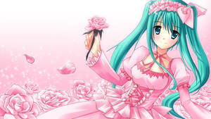 คawaii อนิเมะ Hatsune Miku ในชุดสีชมพูกับกุหลาบ — น่ารักอนิเมะ วอลเปเปอร์