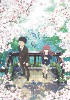 วอลเปเปอร์คู่รักซากุระบ่อน้ำ A Silent Voice — Oppo Pad 5 Pro วอลเปเปอร์