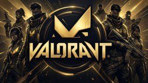 โลโก้ Valorant ที่ถูกออกแบบอย่างมีสไตล์ พร้อมเงาของเอเจนต์ — Valorant วอลเปเปอร์