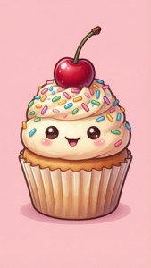 คัพเค้กสไตล์น่ารักหวานๆ มีหน้ายิ้มแจ่มใส — คาวาอี้ วอลเปเปอร์