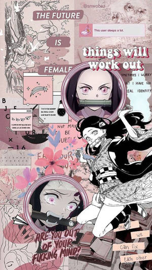 คามาดอเนซูโกะ คอลลาจสุนทรีย์สีชมพู — อนิเมะแนวสวยงาม GIF วอลเปเปอร์