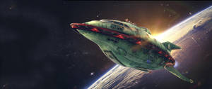 วอลเปเปอร์ยานอวกาศสีเขียวในอวกาศ — 2560x1080 วอลเปเปอร์