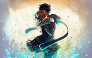 วอลเปเปอร์คู่รักในอนิเมะกอดกันสีฟ้า