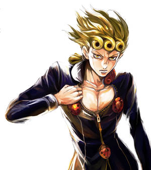 วอลเปเปอร์งานศิลปะสุดตระการตา Giorno Giovanna ชุดสูทสีเข้มพร้อมสัญลักษณ์เต่าทอง — เทคนโน แฟนทอม วี โฟลด์2 วอลเปเปอร์