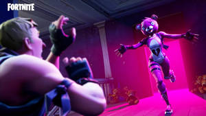 ตัวละครตุ๊กตาหมีสีชมพูกำลังวิ่งเข้าหาตัวละครชาย วอลเปเปอร์ Fortnite HD