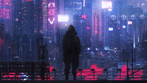 วอลเปเปอร์ชายมองเมืองสีม่วง — 1600x900 วอลเปเปอร์
