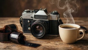 วอลเปเปอร์ศิลปะสวยงามของกล้องวินเทจและกาแฟ — สุนทรียภาพศิลปะ GIF วอลเปเปอร์