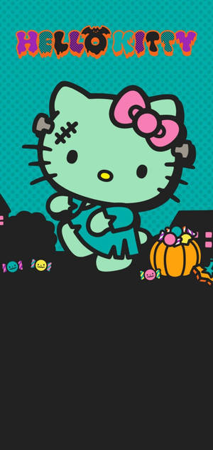 วอลเปเปอร์ซอมบี้ฮาโลวีน Hello Kitty สีเขียว — iPhone 15 วอลเปเปอร์