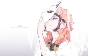วอลเปเปอร์ Demon Slayer ของซาบิโตะสวมหน้ากากคิทสึเนะพร้อมดอกวิสทีเรียสีขาว