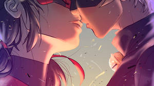 วอลเปเปอร์ซูเปอร์ฮีโร่เลดี้บั๊กและแคทนัวร์จูบ