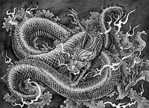 ญี่ปุ่น มังกร พีซี สเก็ตช์ขาวดำ